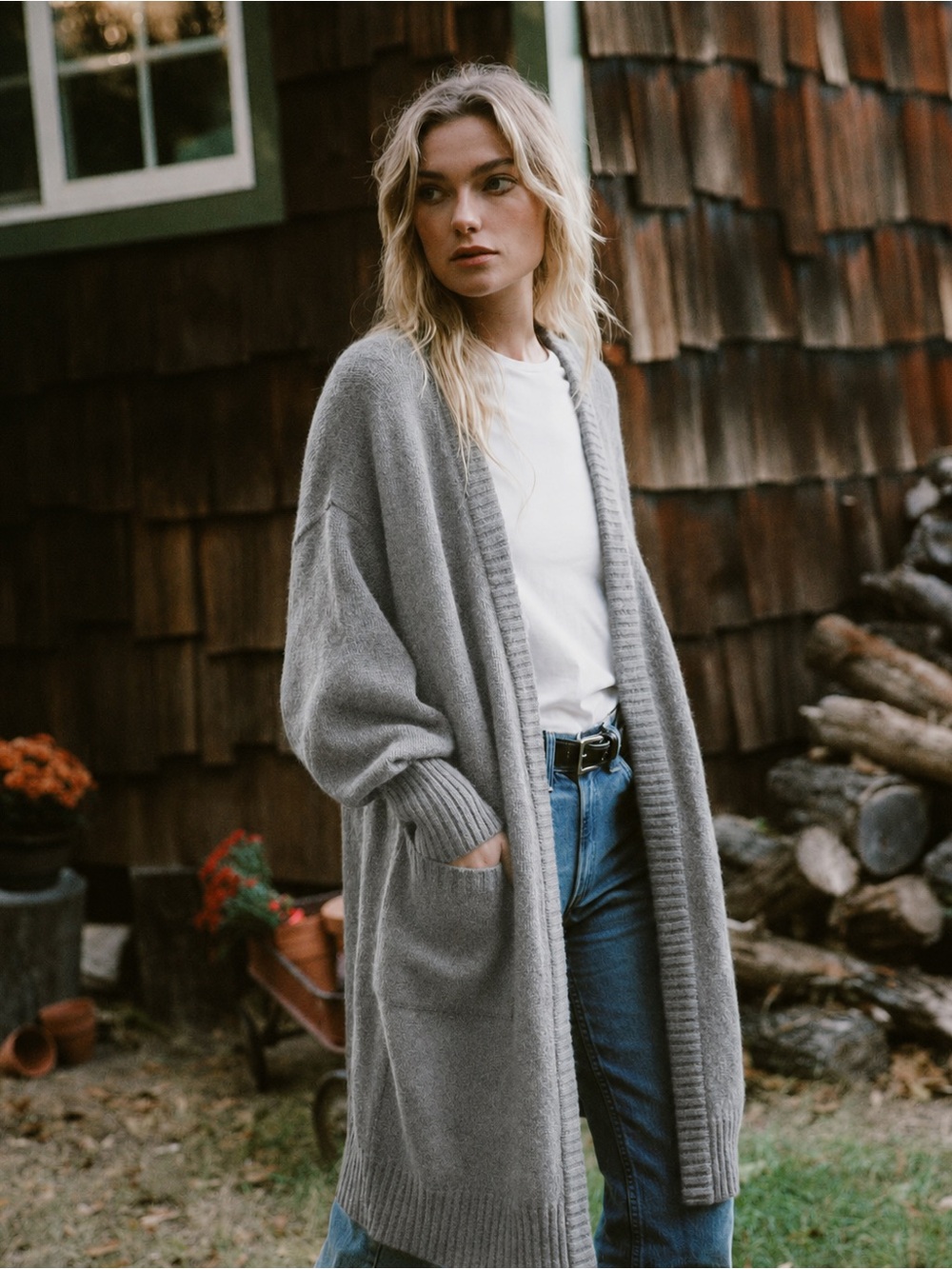 Christy Dawn The Elsie Cardigan in Opal Knit Gray Size XL Long Alpaca‎ Sweater